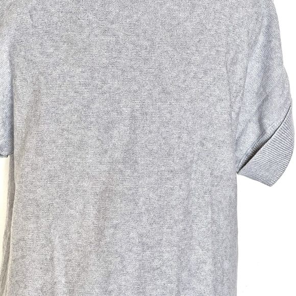 Dip Womens Sweater Top Size Medium Gray Short Sleeve Ribbed Roll Neckline Slit - Picture 5 of 12